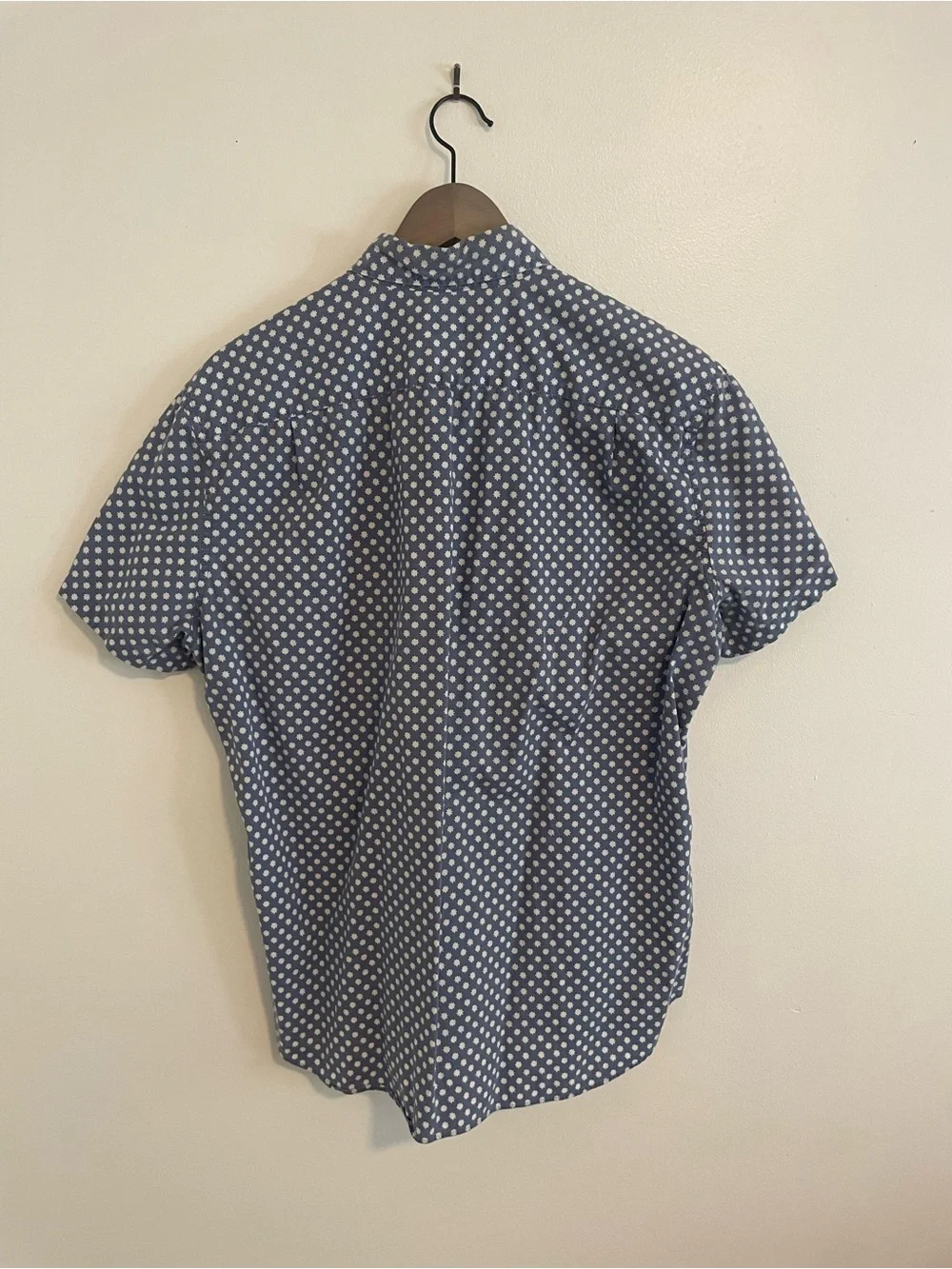 J. Crew Blue Short-Sleeve Button-Down with White Dot Print